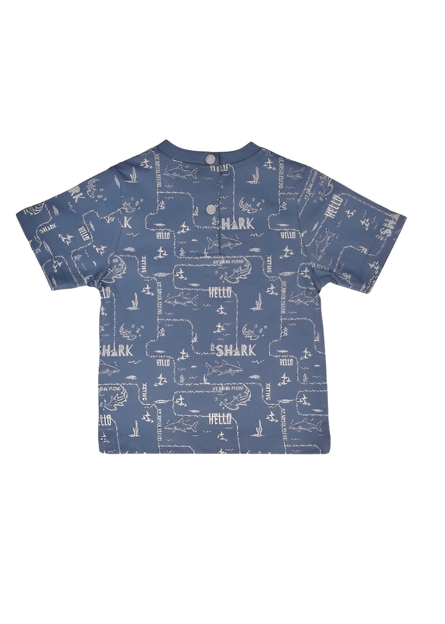 Junior Rouned Printed Jumpsuit Baby Boy -Blue,Gray - Image 4