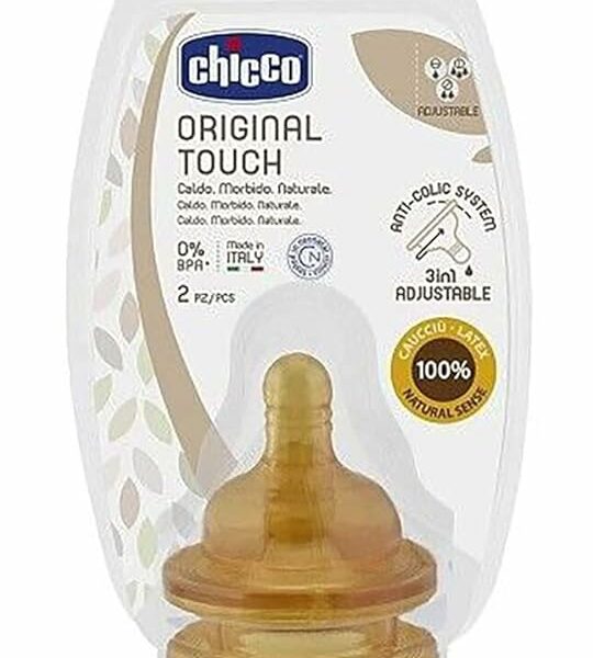 Chicco original touch baby bottle teat 2m+ adjustable 2 pc | حلمة رضاعة أطفال أصلية من تشيكوقابلة للتعديل، من عمر شهرين فما فوق قطعتان