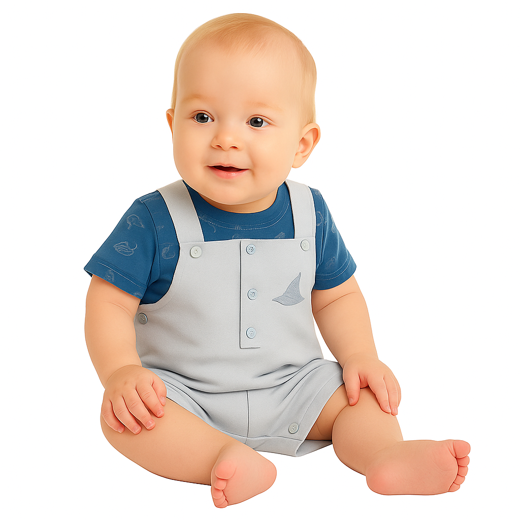 Junior Rouned Printed Jumpsuit Baby Boy -Blue,Gray - Image 2