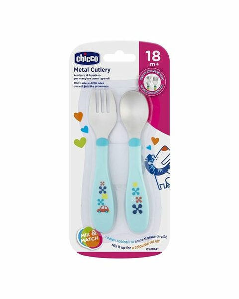 Metal Cutlery 18M+ Boy/Neutral | طقم أدوات مائدة معدنية للأطفال من تشيكو – 18 شهرًا فما فوق