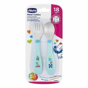 Metal Cutlery 18M+ Boy/Neutral | طقم أدوات مائدة معدنية للأطفال من تشيكو – 18 شهرًا فما فوق