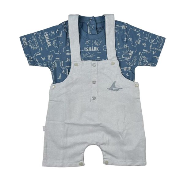 Junior Rouned Printed Jumpsuit Baby Boy -Blue,Gray