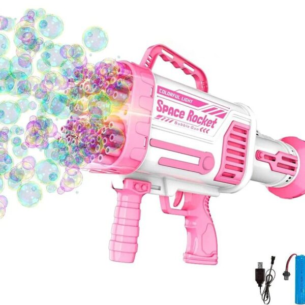 مسدس فقاعات كهربائي Space Rocket – 92 فتحة بإضاءة LED وشحن USB
