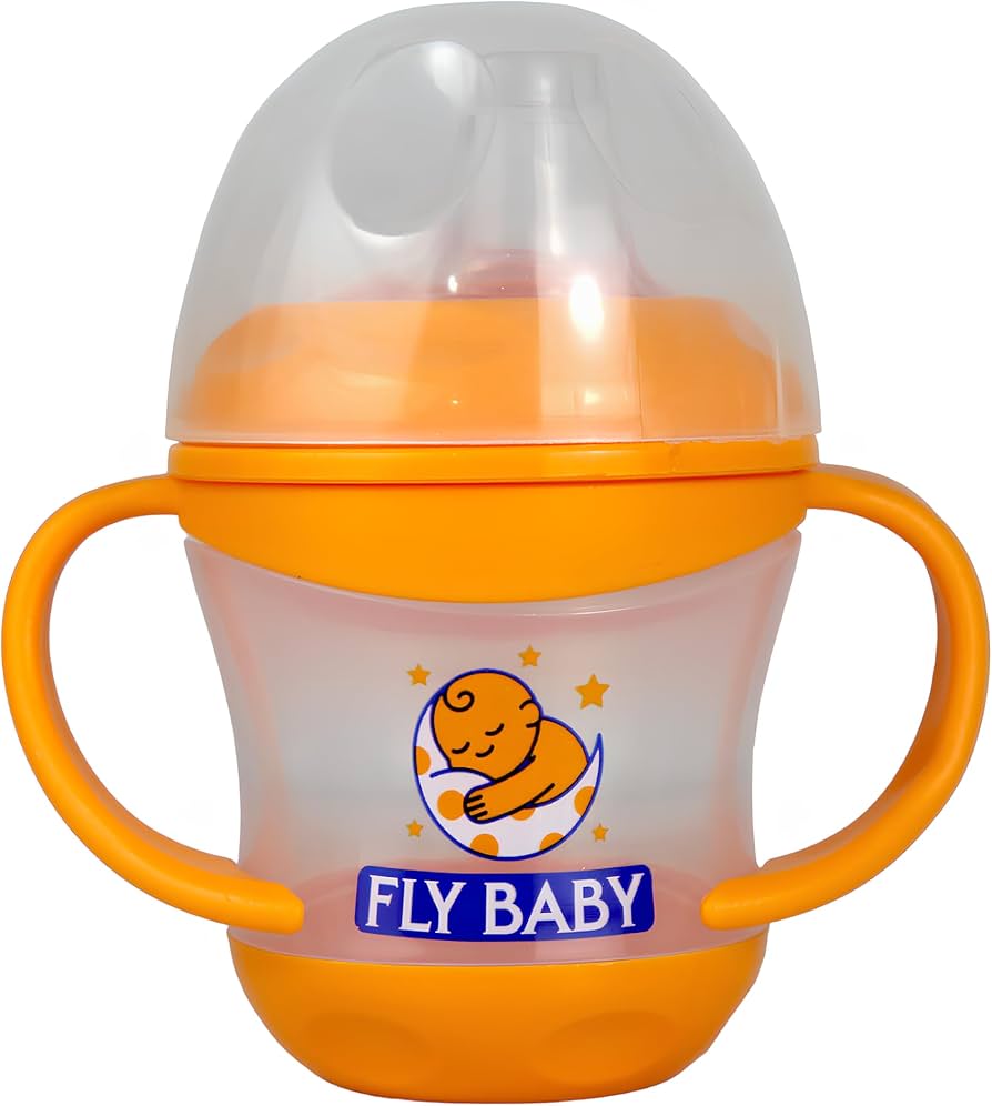Fly Baby Baby Bottle Duckbill With Handle-Orange | زجاجة رضاعة أطفال فلاي بيبي بتصميم منقار البط مع مقبض - برتقالي